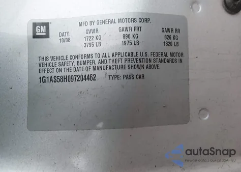 2009 Chevrolet Cobalt из США, поврежденный, VIN 1G1AS5BHX97204462